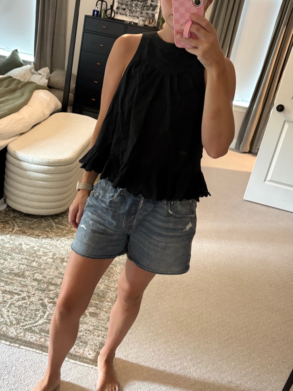 NWT Mango Sleeveless Black Ruffle-Hem Tank Top